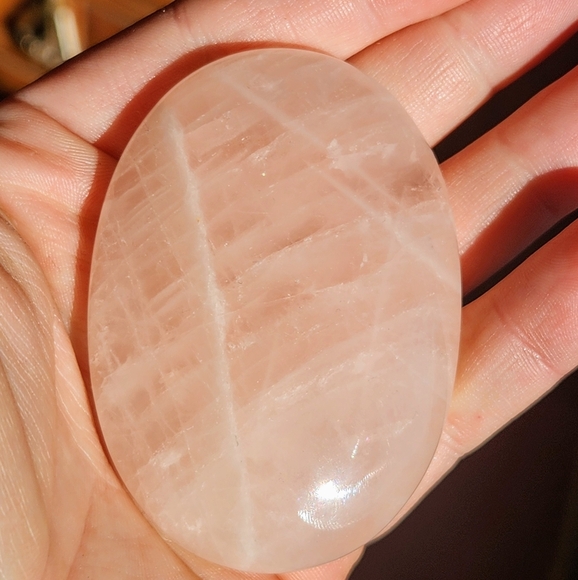 Genuine Rose Quartz Incense Holder, Crystal Palm Stone Shape - Picture 4 of 4